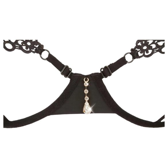 Cottelli - vezen komplet modrček in hlačke - črn, s svetlečim vzorcem - L