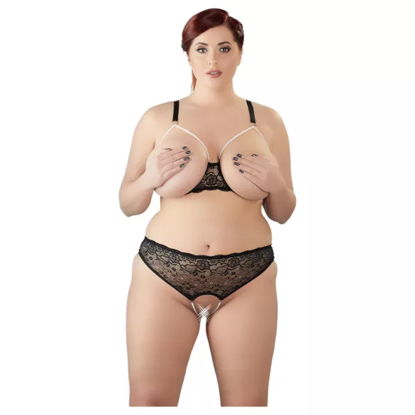 Cottelli Plus Size - komplet perilo z biseri - črna - XL
