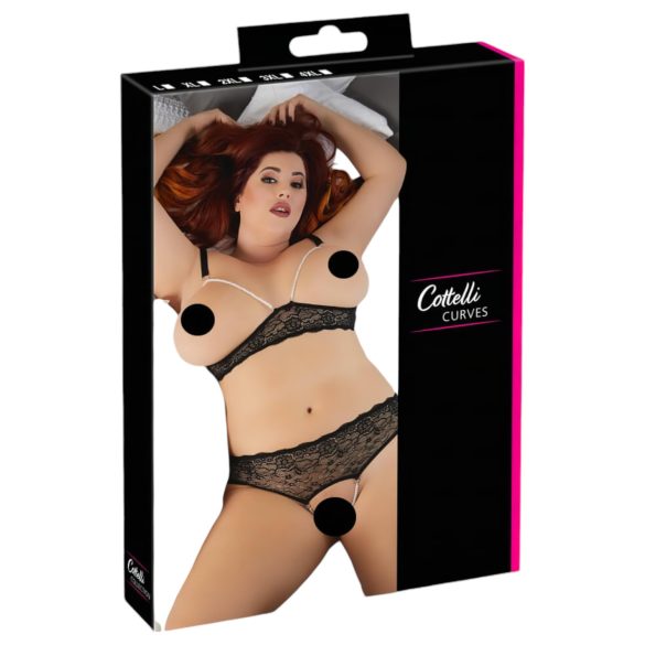 Cottelli Plus Size - biserni nedrček set (črna) - 2XL