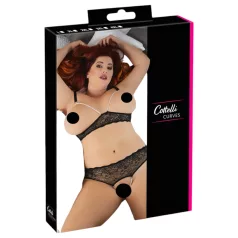 Cottelli Plus Size - komplet perilo z biseri - črna - 3XL