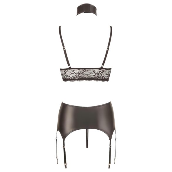 Cottelli Bondage - komplet perilo s čipko - štiridelni komplet - črna
