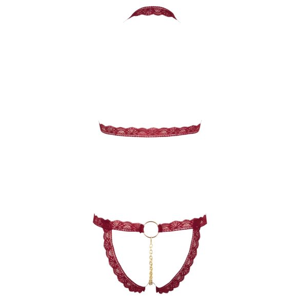 Cottelli - odprt nedrček s kovinskimi obročki in komplet - rdeča - M/L