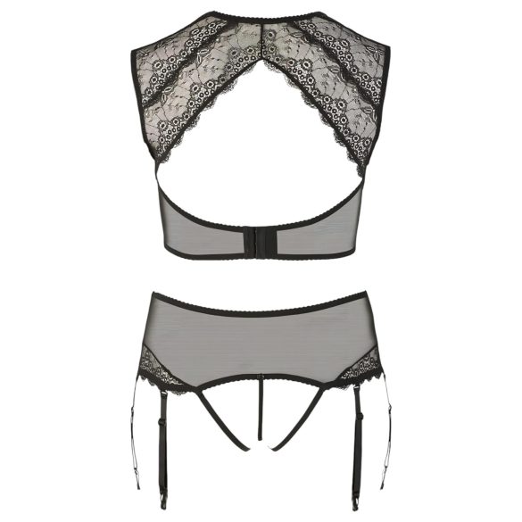 Cottelli Plus Size - komplet perilo s kristalčki - čipka črna