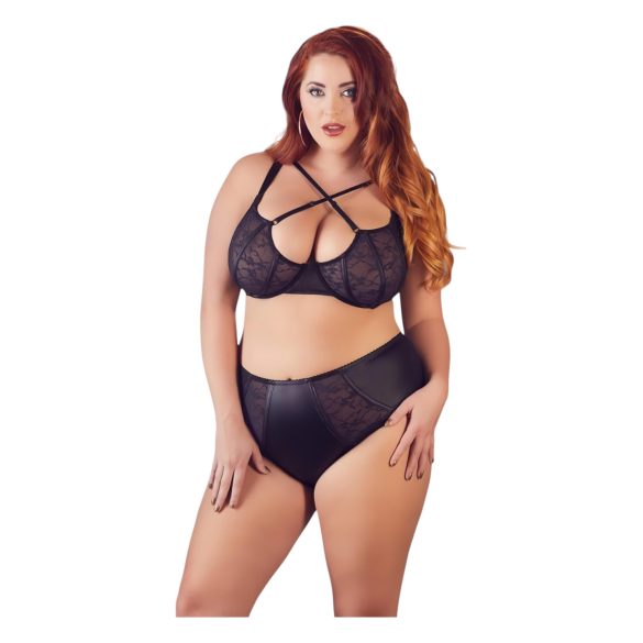Cottelli Plus Size - Prekrižani nedrček in spodnjice (črna)