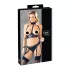 Cottelli Bondage - komplet za dvig prsi z lisicami - sijajna črna - XL