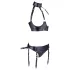 Cottelli Bondage - komplet za dvig prsi z lisicami - sijajna črna - XL