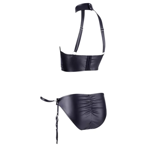 Cottelli Bondage - komplet za dvig prsi z lisicami - sijajna črna - XL