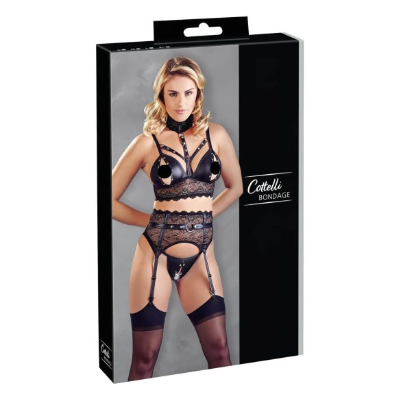 Cottelli Bondage - čipkast komplet s lisicami (črna)