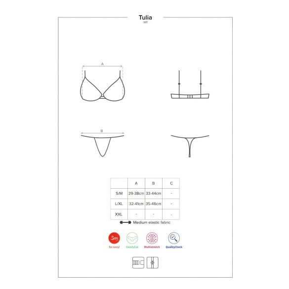 Obsessive - komplet erotičnega perila - čipkast - črna/roza - L/XL