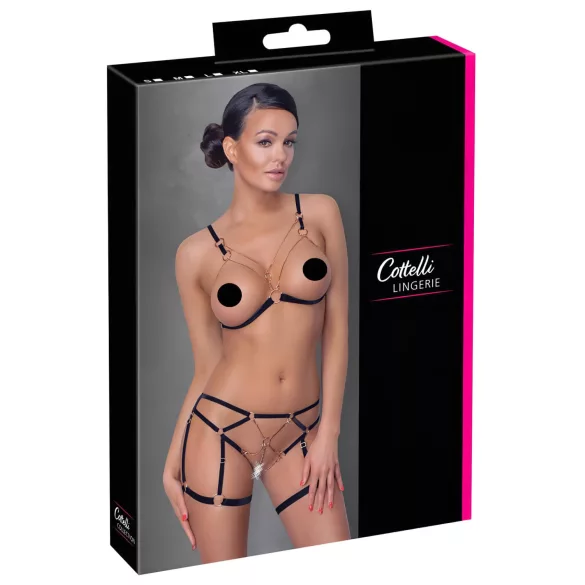 Cottelli - verižni okrasni body pas - 2-delni komplet - črna