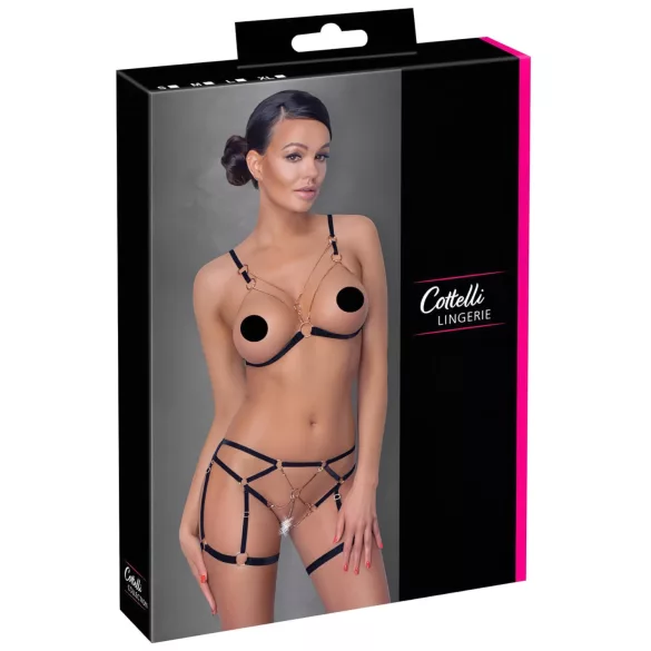 Cottelli - verižni okrasni body pas - 2-delni komplet - črna