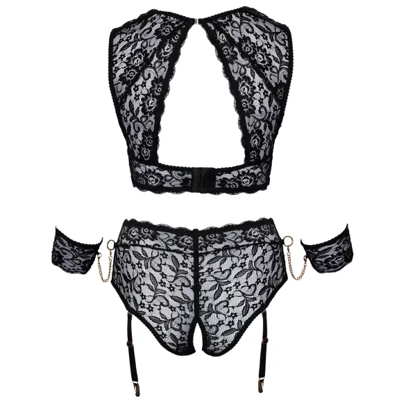 Cottelli Bondage Plus Size - čipkasti nedrček komplet (črn) - 3XL