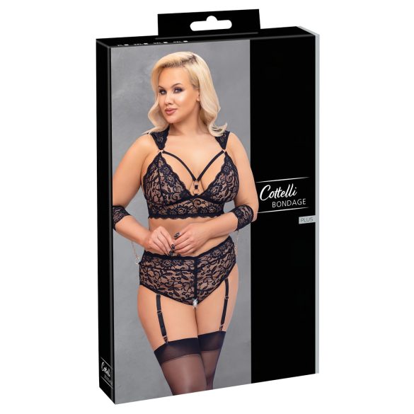 Cottelli Bondage Plus Size - čipkasti nedrček komplet (črn) - 4XL