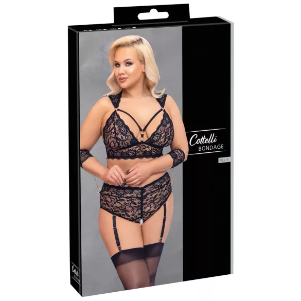 Cottelli Bondage Plus Size - čipkasti nedrček komplet (črn) - 4XL