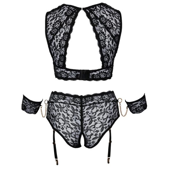 Cottelli Bondage Plus Size - čipkasti nedrček komplet (črn) - 4XL