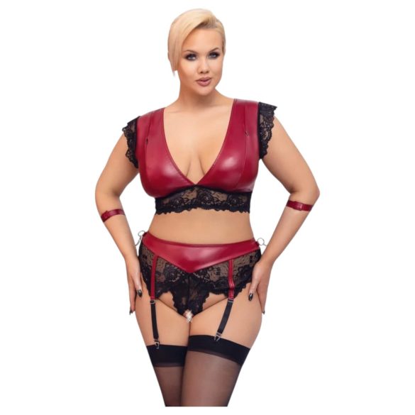 Cottelli Bondage Plus Size - čipkasti nedrček komplet (rdeč) - 4XL