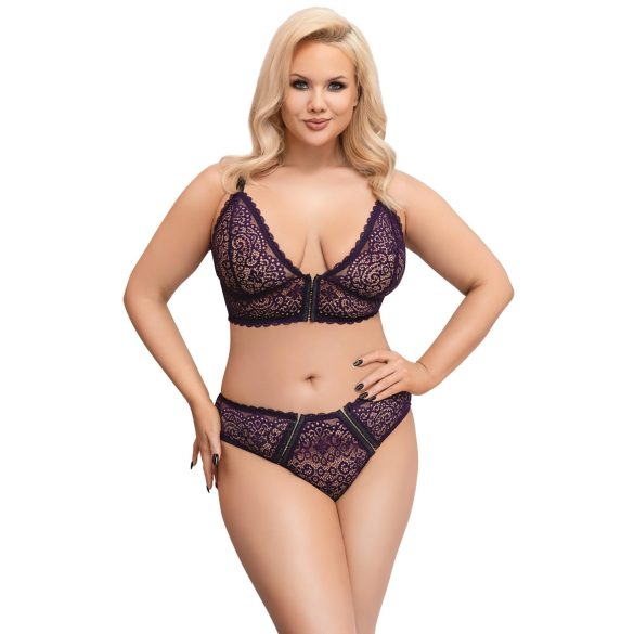 Cottelli Plus Size - prosojen vzorčast modrček set (vijolična)