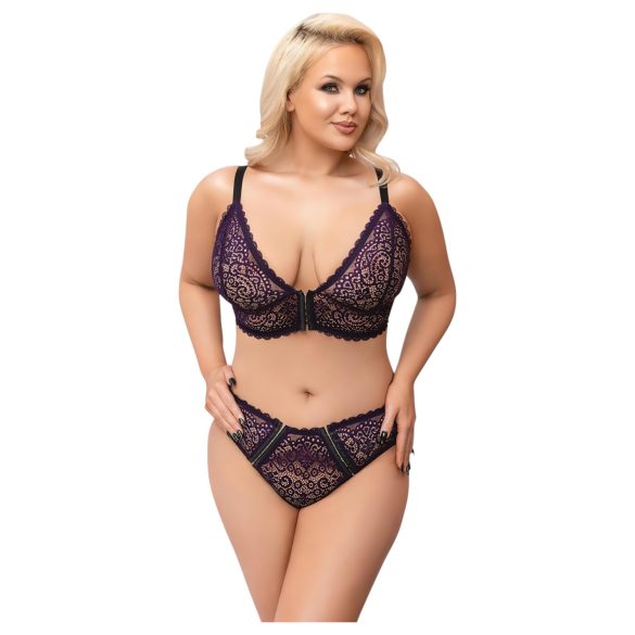 Cottelli Plus Size - prosojen vzorčast modrček set (vijolična)