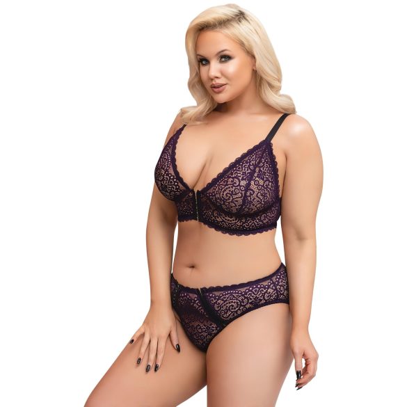 Cottelli Plus Size - prosojen vzorčast modrček set (vijolična)