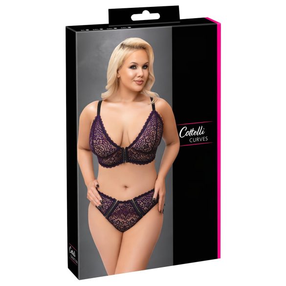 Cottelli Plus Size - Prosojni vzorčasti nedrček komplet (vijoličen) - 2XL