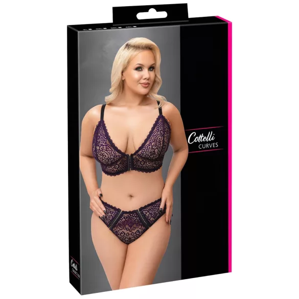 Cottelli Plus Size - prosojen vzorčast modrček set (vijolična) - 2XL