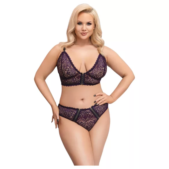 Cottelli Plus Size - prosojen vzorčast modrček set (vijolična) - 2XL