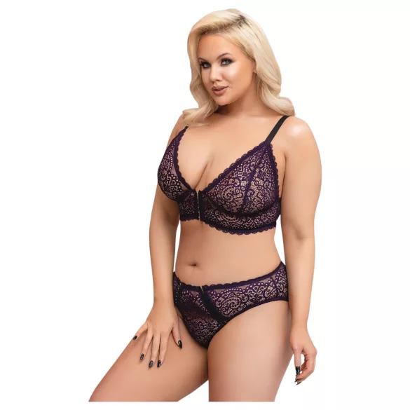 Cottelli Plus Size - prosojen vzorčast modrček set (vijolična) - 2XL