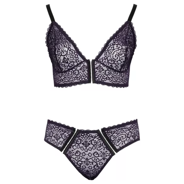 Cottelli Plus Size - prosojen vzorčast modrček set (vijolična) - 2XL