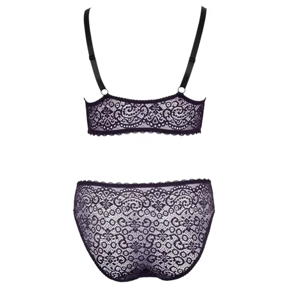 Cottelli Plus Size - prosojen vzorčast modrček set (vijolična) - 2XL
