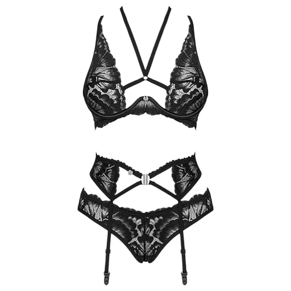 Obsessive Alessya - čipkasti komplet perila (črn) - M/L