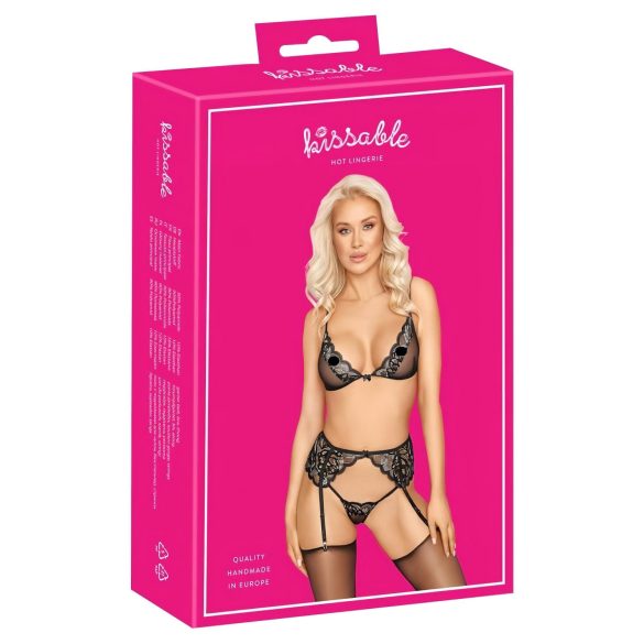 Poljubljivo - komplet spodnjega perila (črno) - L/XL