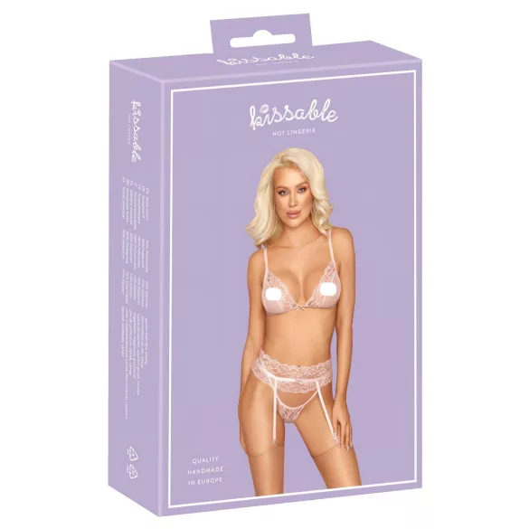 Kissable - čipkasti komplet perila - roza - L/XL