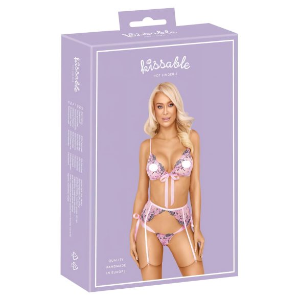 Kissable - erotično perilo set z rožastim vezenjem - roza