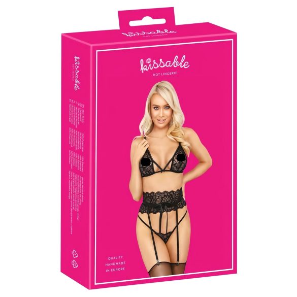 Poljubljiv set nedrčka s pasom (črna) - L/XL