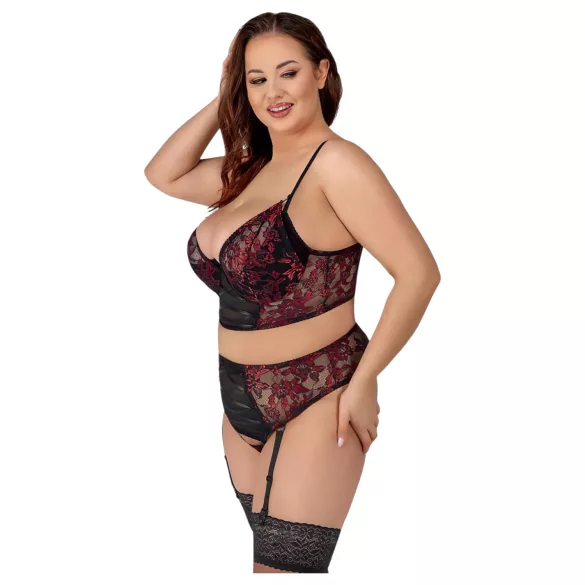 Cottelli Plus Size - nastavljiv nedrček komplet (rdeč) - 90C/XL