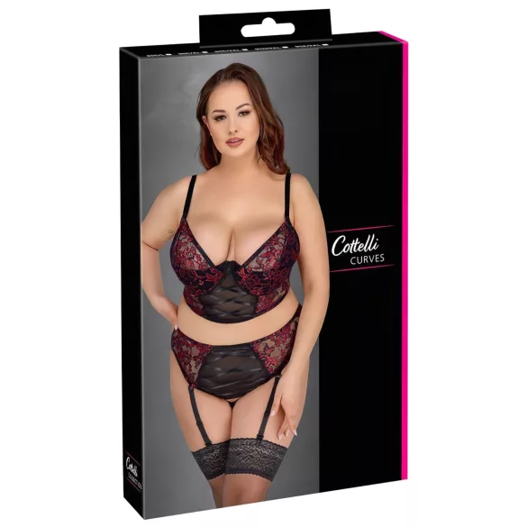 Cottelli Plus Size - nastavljiv nedrček komplet (rdeč) - 90C/XL