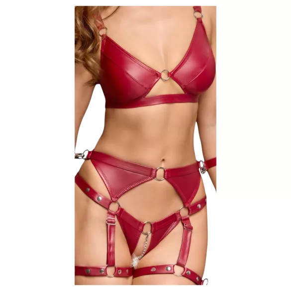 Cottelli Bondage - svetleči modrček in lisice (rdeče) - L