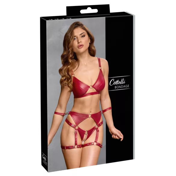 Cottelli Bondage - svetleči modrček in lisice (rdeče) - L