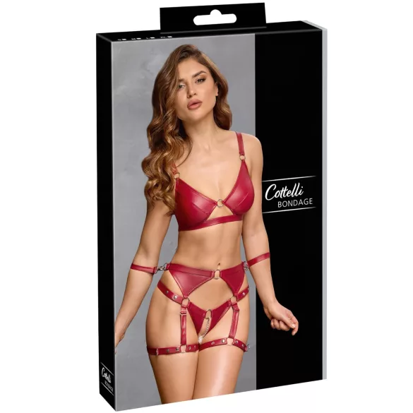 Cottelli Bondage - svetleči modrček in lisice (rdeče) - XL
