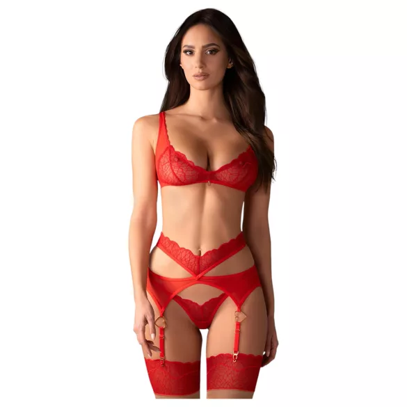 Obsessive - čipkasti seksi komplet perila - rdeča - L/XL