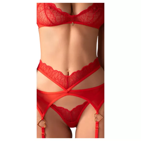 Obsessive - čipkasti seksi komplet perila - rdeča - L/XL