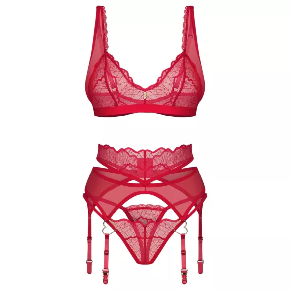 Obsessive - čipkasti seksi komplet perila - rdeča - L/XL