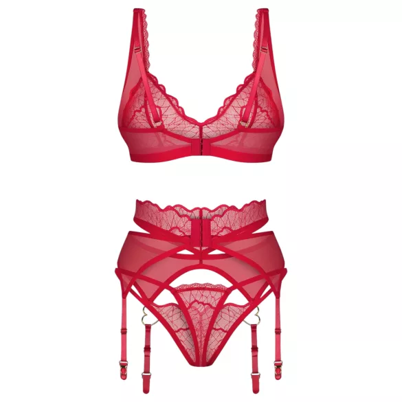 Obsessive - čipkasti seksi komplet perila - rdeča - L/XL