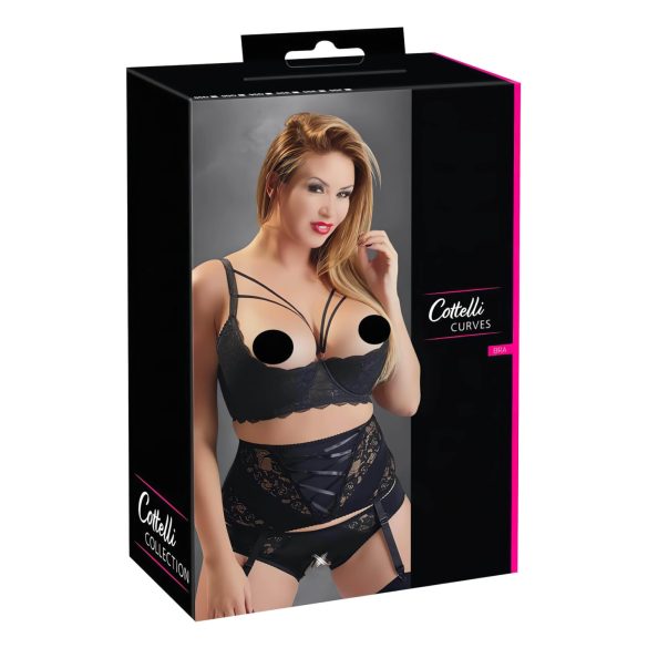 Cottelli Plus Size - trakovi in obročki podprta dvigovalka prsi (črna)