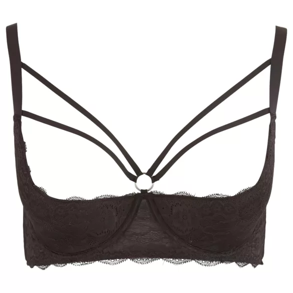 Cottelli Plus Size - nedrček z naramnicami in obročki za dvig prsi (črn) - 85E