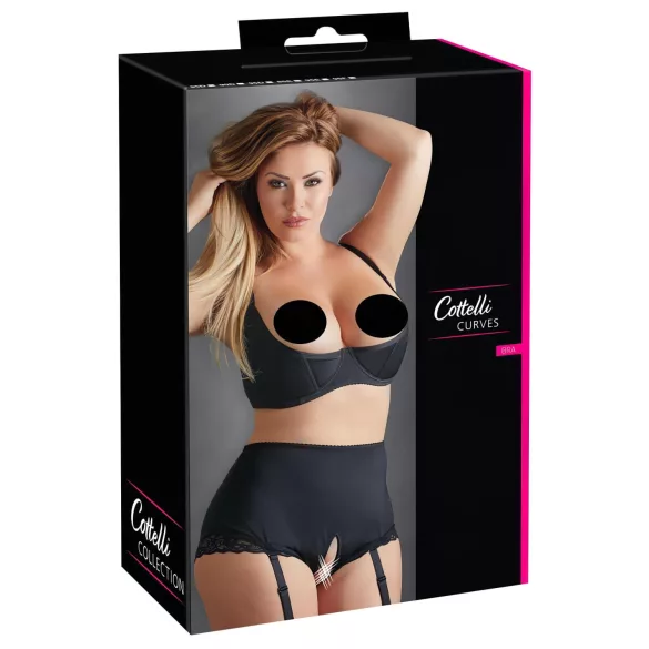 Cottelli Plus Size - podložen modrc z oporo - črna - 90D