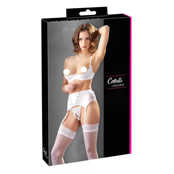Cottelli - push up komplet s čipko in vezalkami - bela