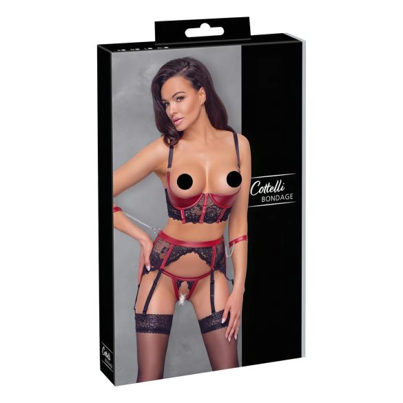 Cottelli Bondage - Saten čipkasti kompletek (rdeča) - M