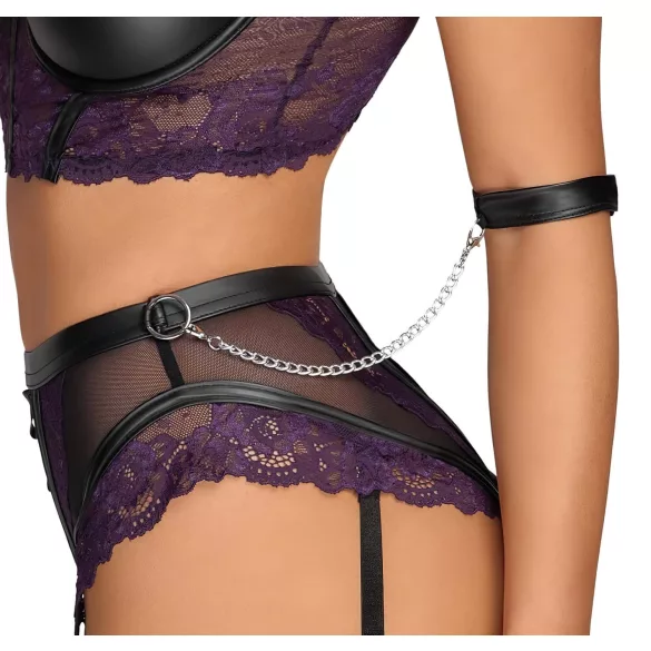 Cottelli Bondage - komplet modrčka in lisice za roke (črno-vijoličen) - XL