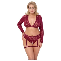   Cottelli Curves - čipkasti komplet z dolgimi rokavi - rdeča - 2XL